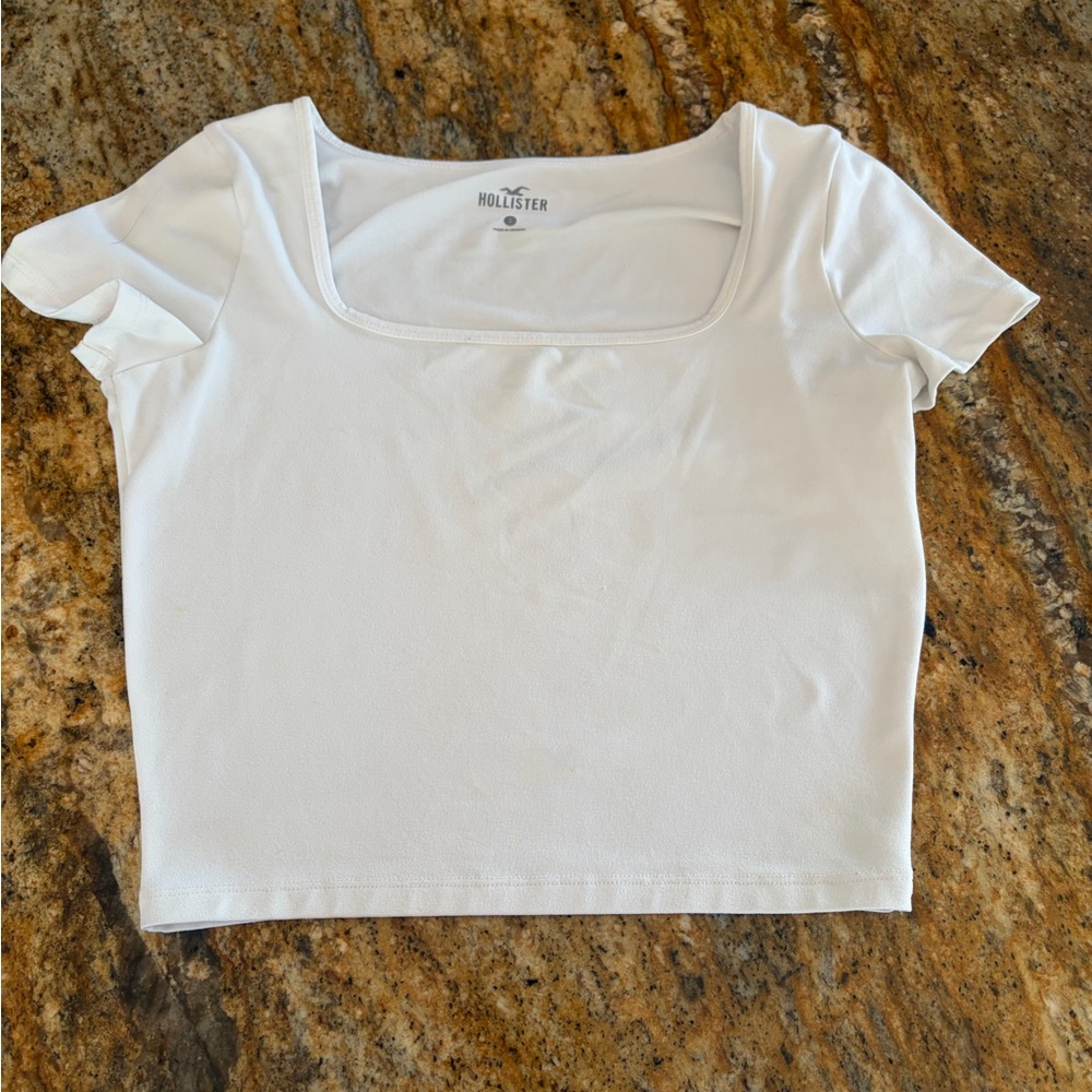 Hollister Women's Cream Square Neck Crop Top